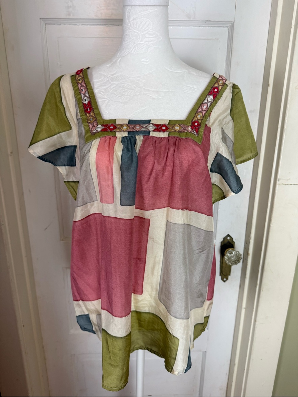 Akemi + Kim 100% Silk Colorblock Blouse